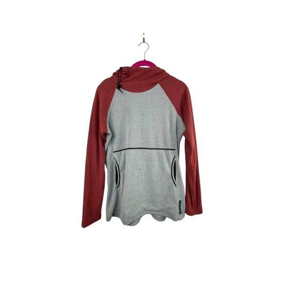 Melanzana Micro Grid Hoodie Women’s Medium Red Gray Pullover Colorado - Picture 1 of 7
